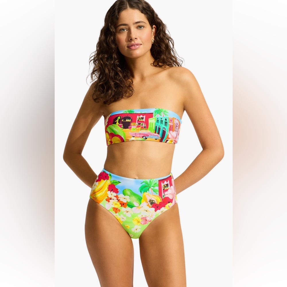 NWT Seafolly Print Bandeau & High Waist Bikini Set